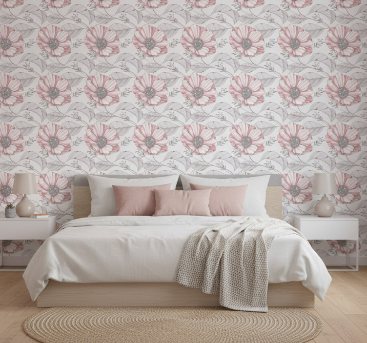 Behang slaapkamer elegant roze magnolia ontwerp - TenStickers