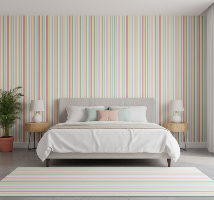 Behang slaapkamer horizontaal pastel multicolor gestreept - TenStickers