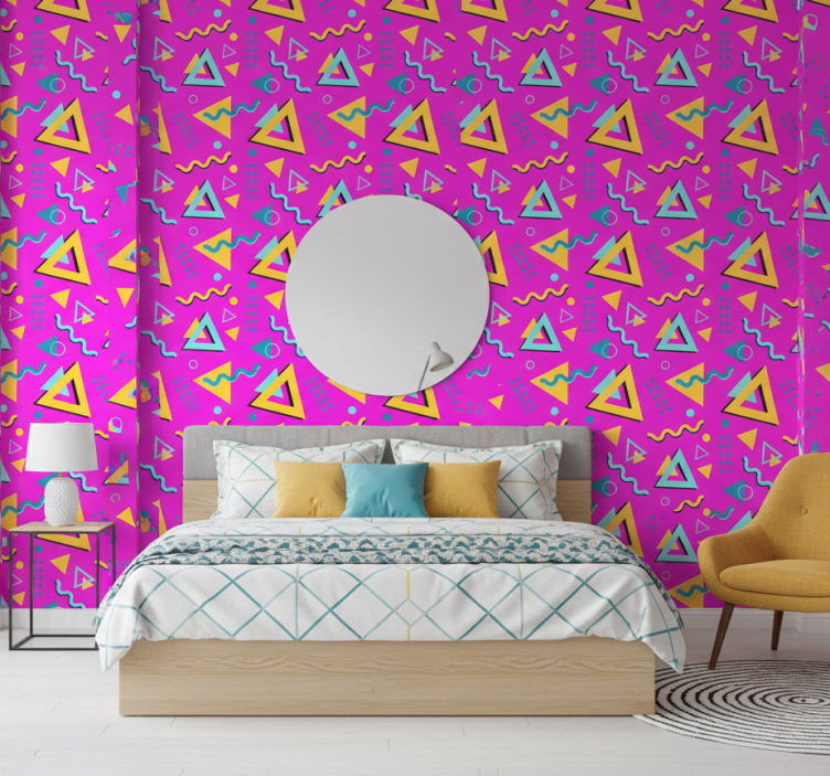 Behang slaapkamer memphis retro 80 geometrische vormen - TenStickers