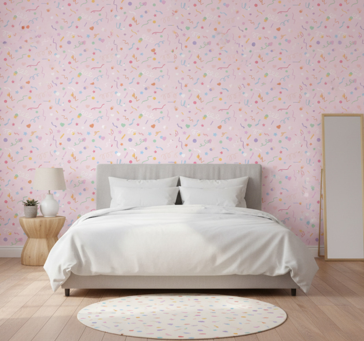 Behang slaapkamer met schattige pastel confetti patroon - TenStickers