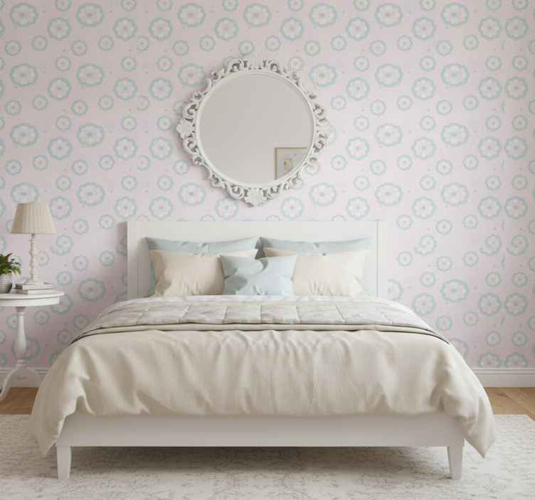 Behang slaapkamer roze patroon shabby chic - TenStickers