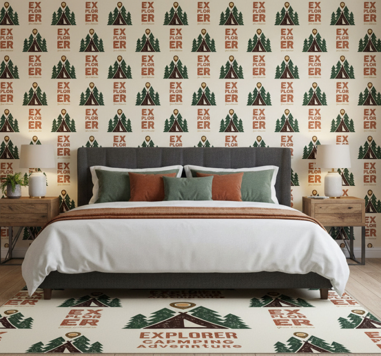 Behang slaapkamer verkenning van campingavontuur - TenStickers