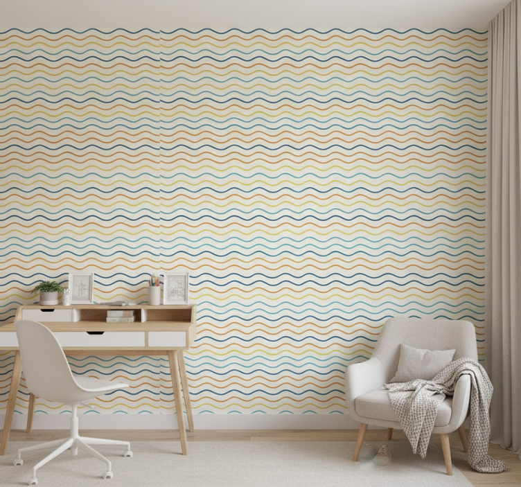 Behang tienerkamer gekleurde golvende lijnen - TenStickers