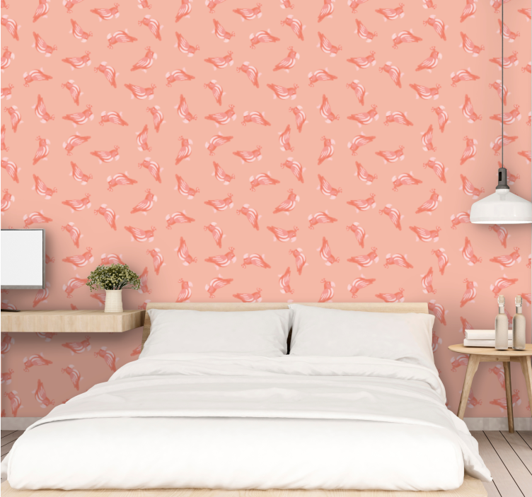 Behang vogels elegant roze patroon - TenStickers