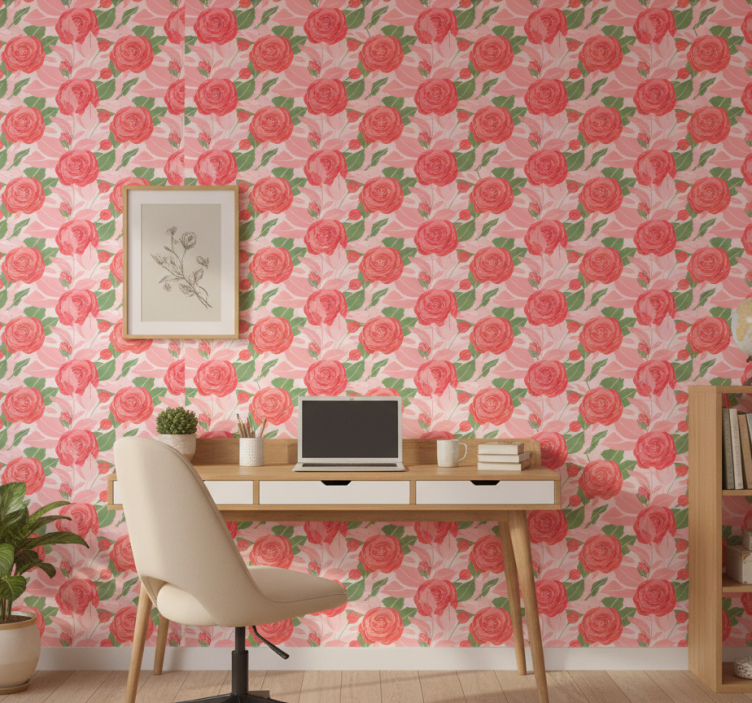 Behangbedrijf rozen op roze achtergrond - TenStickers