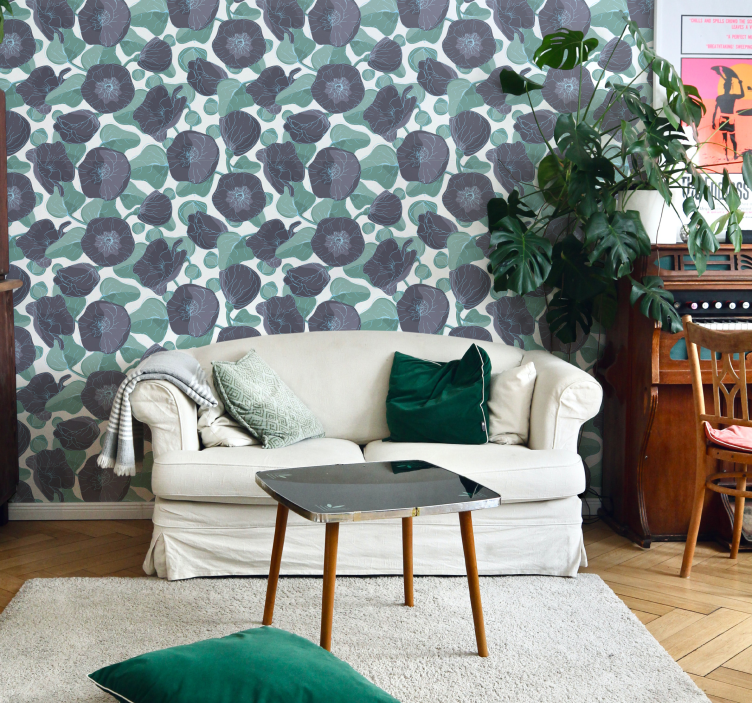 Behangpapier mauve bloemen - TenStickers