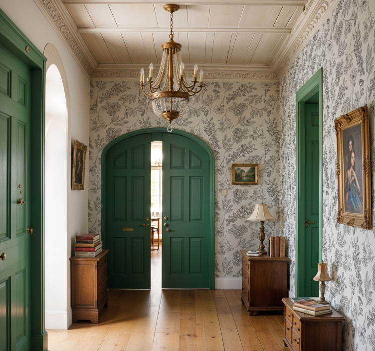 Beige bloemmotief behang gang - TenStickers