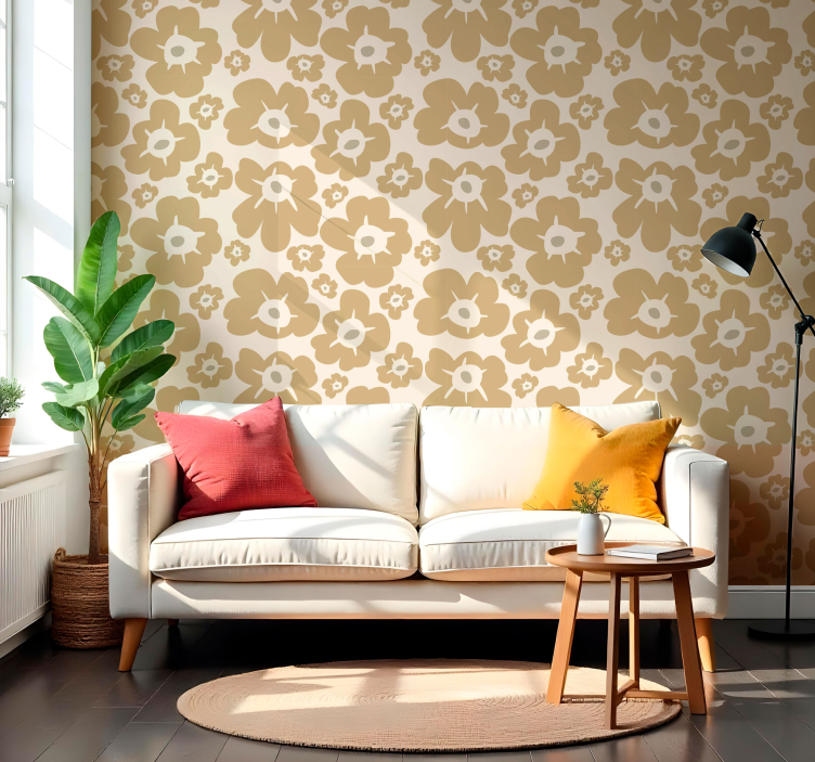 Beige klaprozen behang bloemen - TenStickers