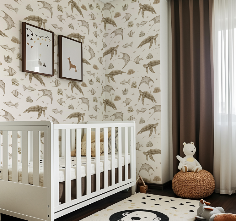 Beige oceaanpatroon babykamer behang - TenStickers