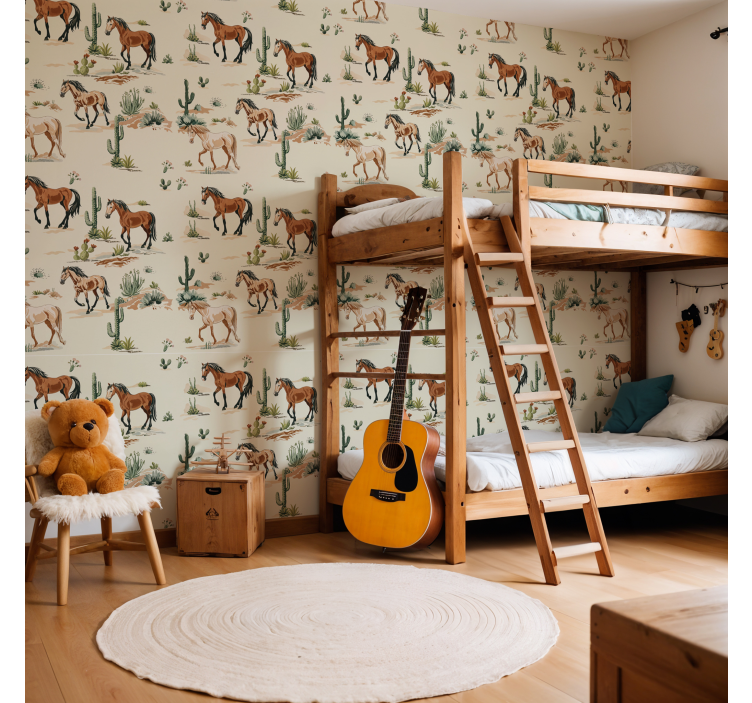 Beige patroon behang paarden - TenStickers