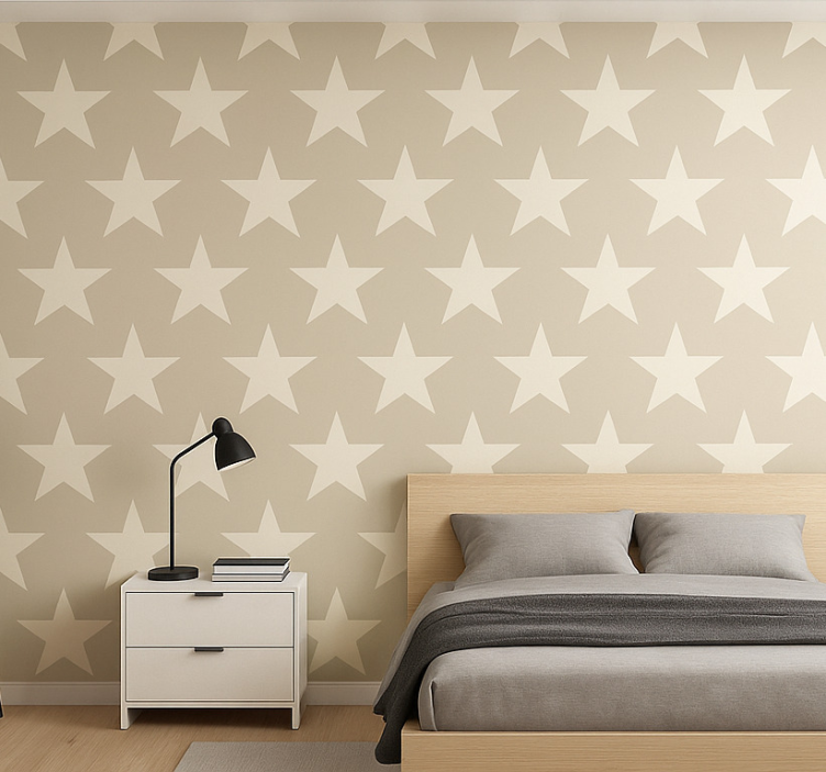Beige sterrenpatroon behang tienerkamer - TenStickers