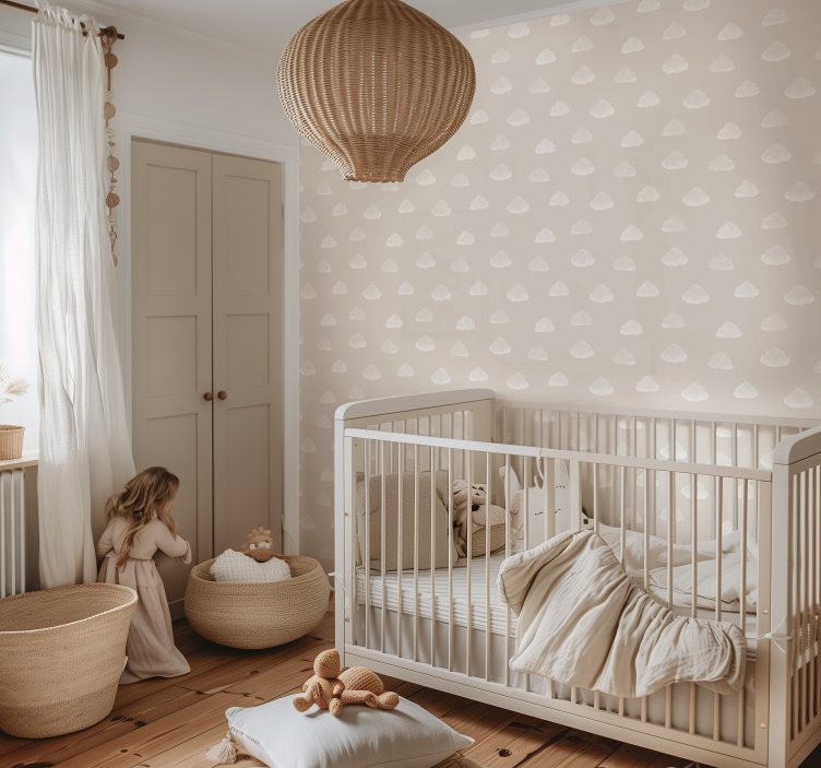 Beige wolkenpatroon babykamer behang - TenStickers