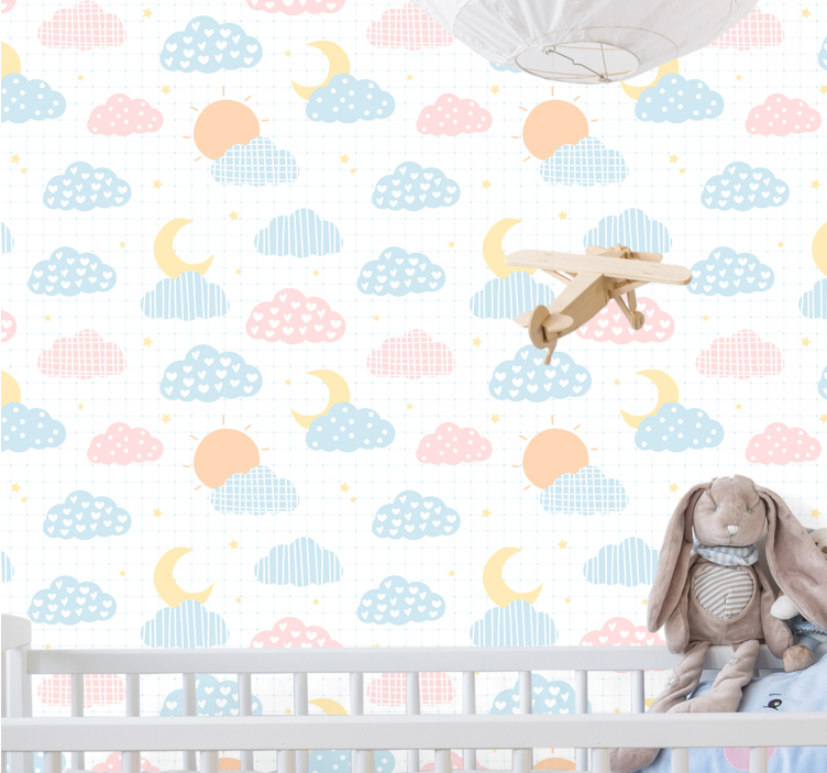 Bewolkte lucht thema babykamer behang - TenStickers