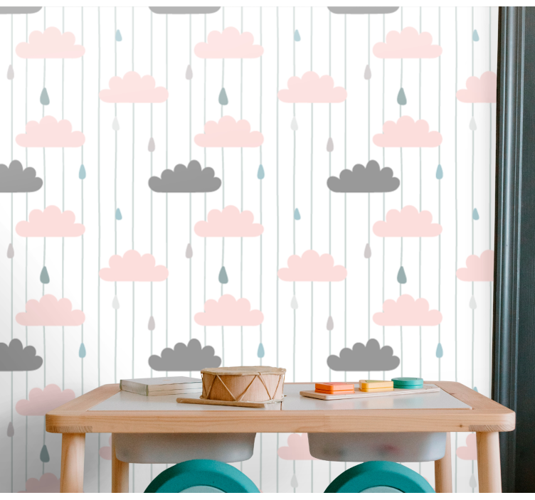 Bewolkte regendruppels babykamer behang - TenStickers