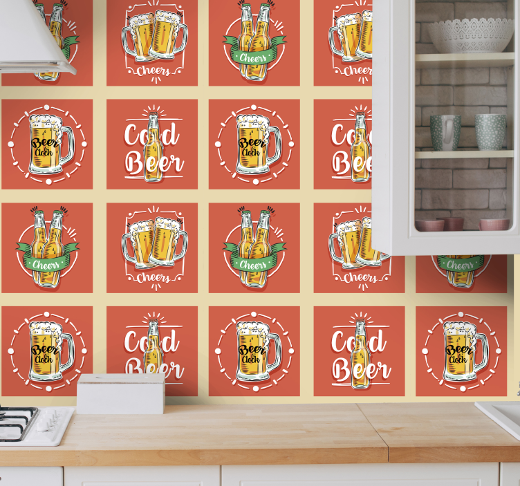 Bierpullen collage keuken behang - TenStickers