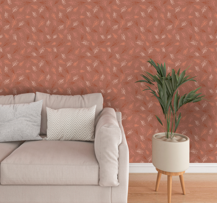 Bladeren patroon terracotta behang - TenStickers