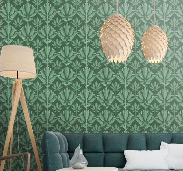 Groen verticaal patroon woonkamer behang - TenStickers