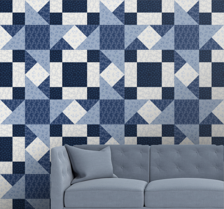 Blauw blokkenpatroon geometrisch behang - TenStickers