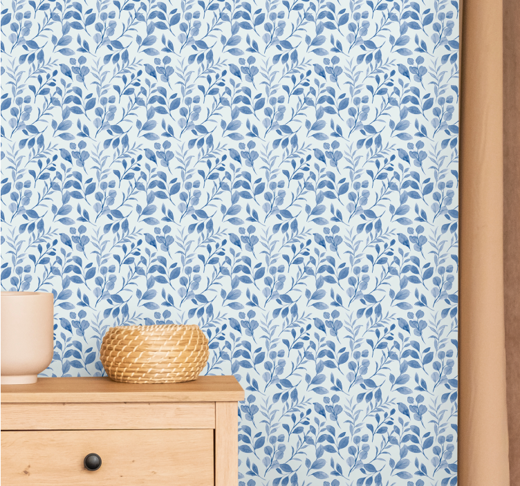 Blauw takpatroon behang bloemen - TenStickers
