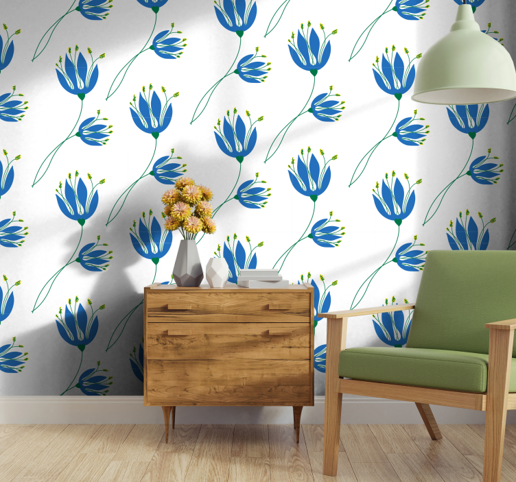 Blauwe bloemenpatronen behang bloemen - TenStickers