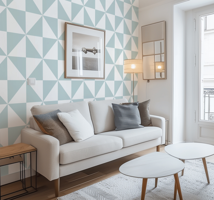 Blauwe driehoekjes geometrisch behang - TenStickers