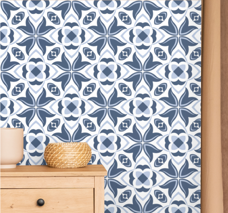 Blauwe geometrische bloemen tegels behang - TenStickers