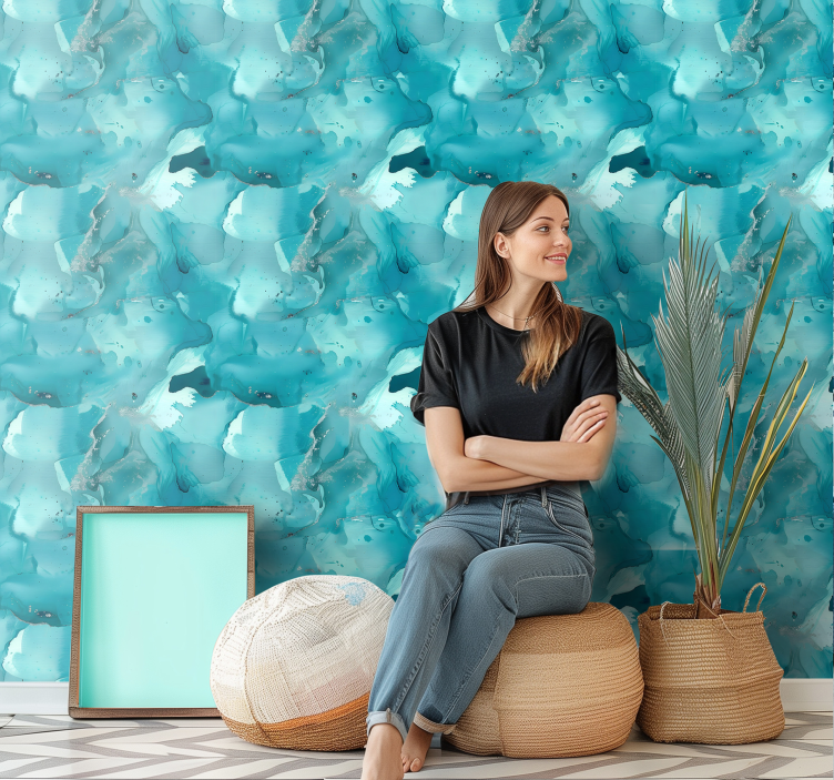 Blauwe golven abstract behang - TenStickers