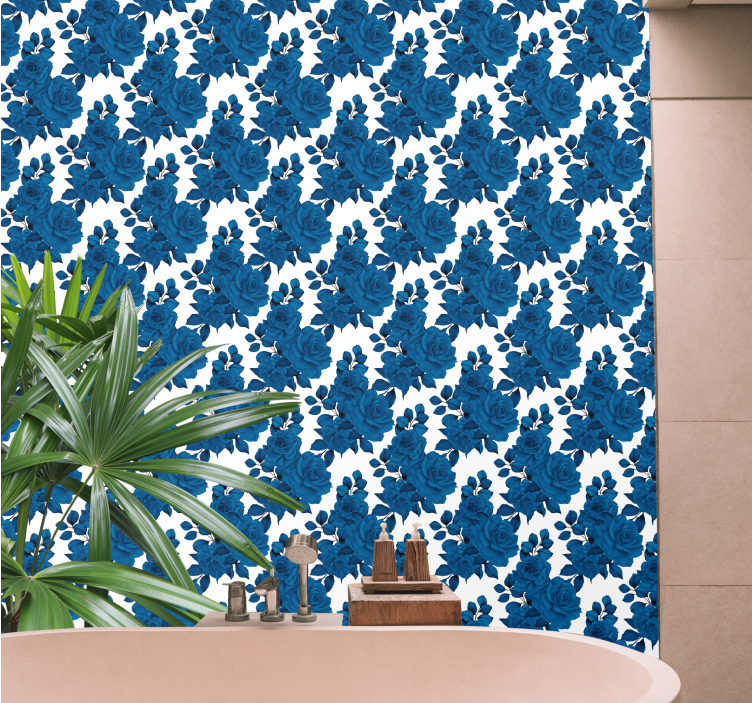 Blauwe rozenbloesem behang bloemsierkunst - TenStickers