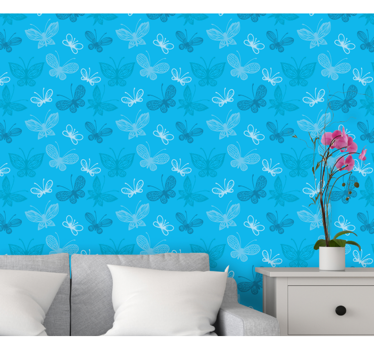 Blauw vliegend patroon vlinders behang - TenStickers