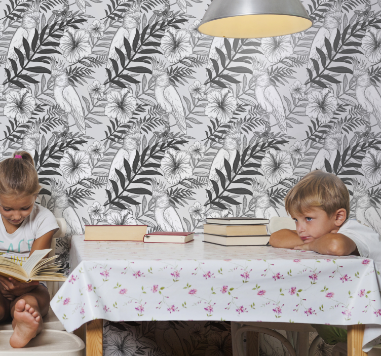 Bloemen monochrome schets behang jungle - TenStickers