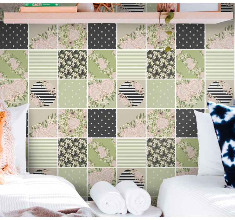 Bloemen patchwork ontwerp behang bloemsierkunst - TenStickers