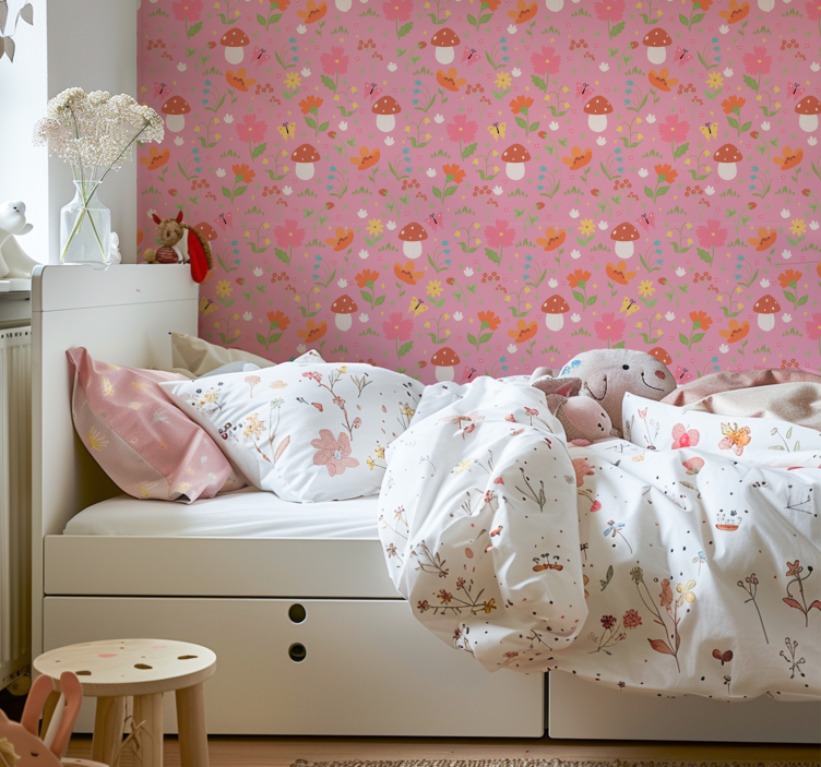 Bloemenpaddestoelpatroon behang kinderkamer - TenStickers