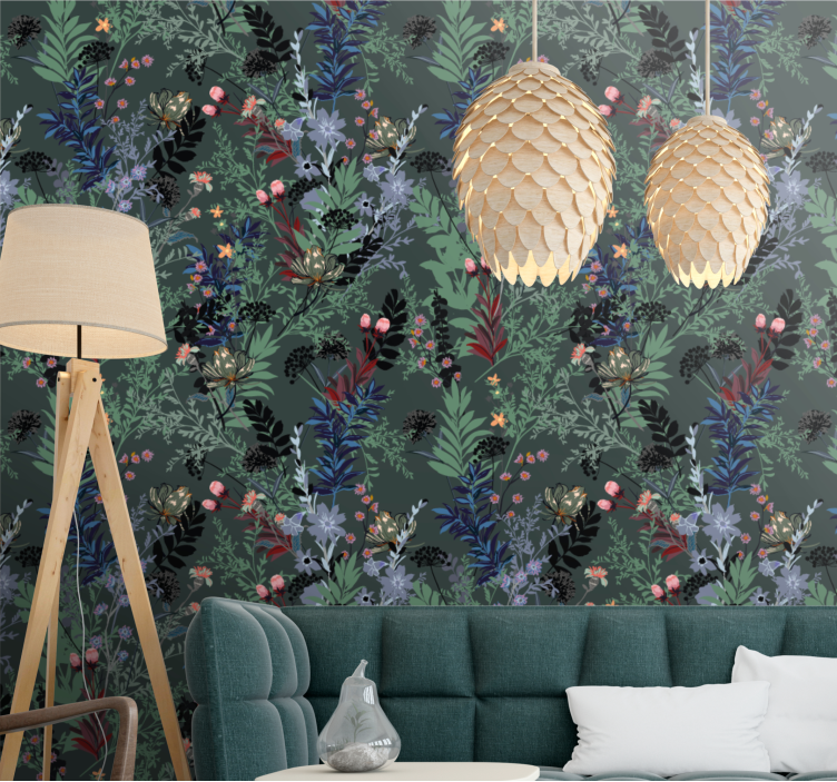 Nacht jungle behang bloemen - TenStickers