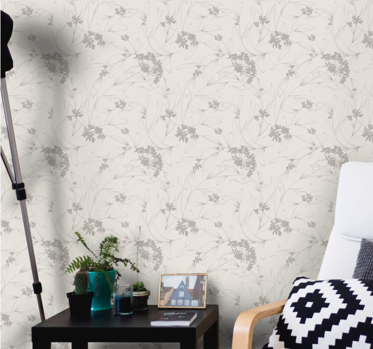 Beige omtrekpatroon behang bloemen - TenStickers