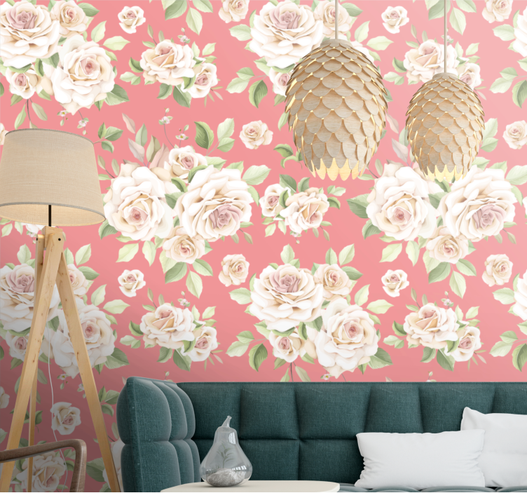 Bloemenrozenpatroon behang bloemen - TenStickers