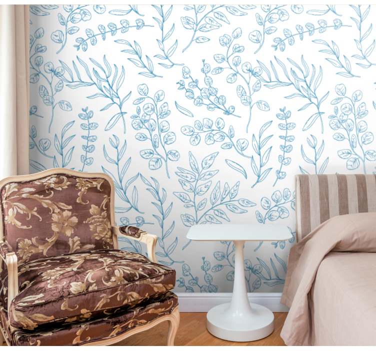 Bloemenschetsontwerp behang bladeren - TenStickers