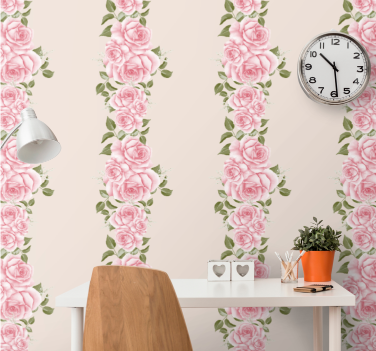 Bloemenstreep accent behang bloemen - TenStickers