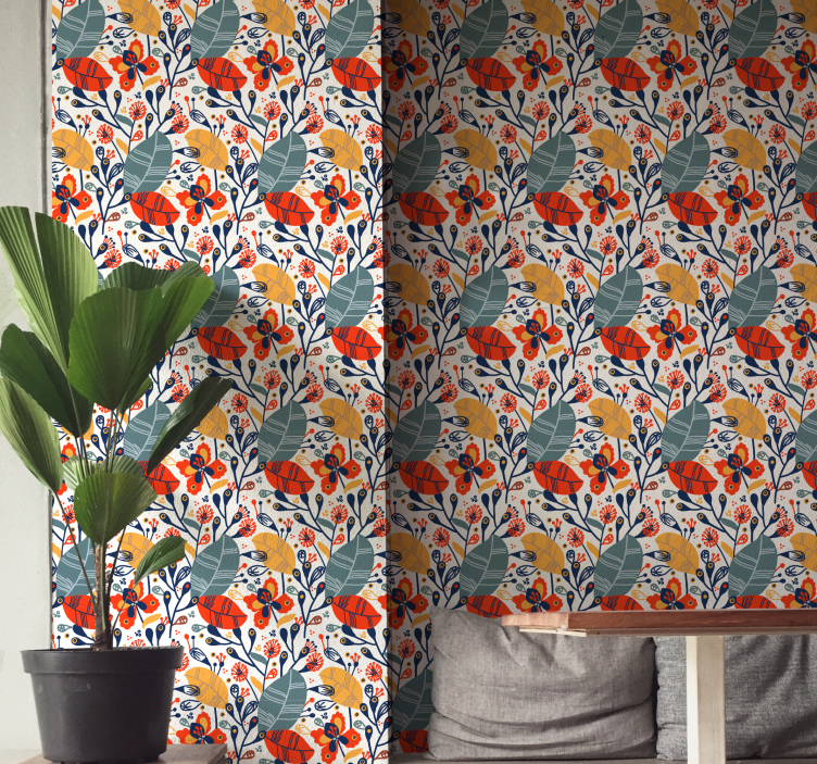 Bloemig bladontwerp natuur behang - TenStickers