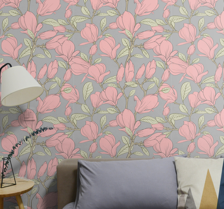 Bloemige magnolia's behang bloemen - TenStickers