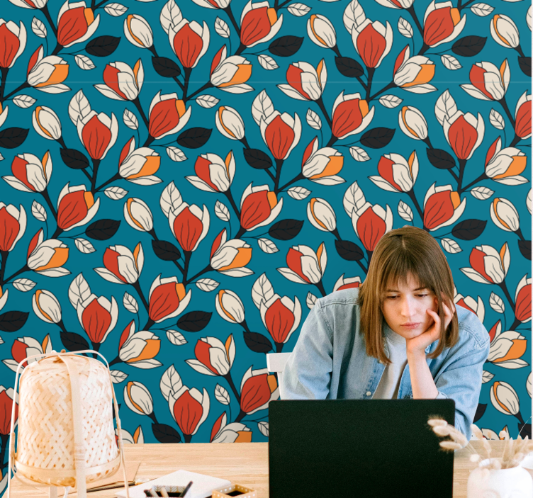 Bloemmotief achtergrond behang bloemen - TenStickers