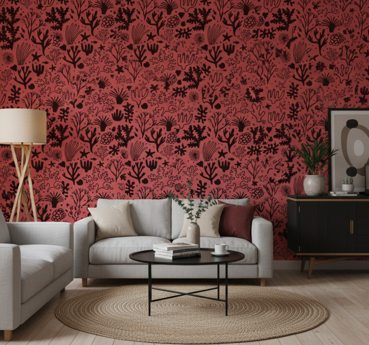 Bomen behang australische bladeren rood en zwart - TenStickers
