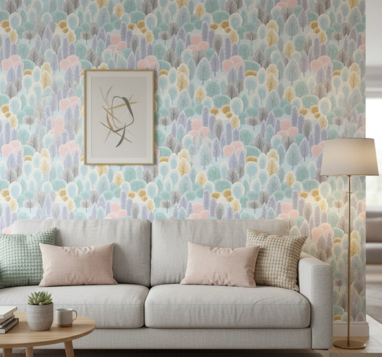 Bomen behang pastel bospatroon - TenStickers