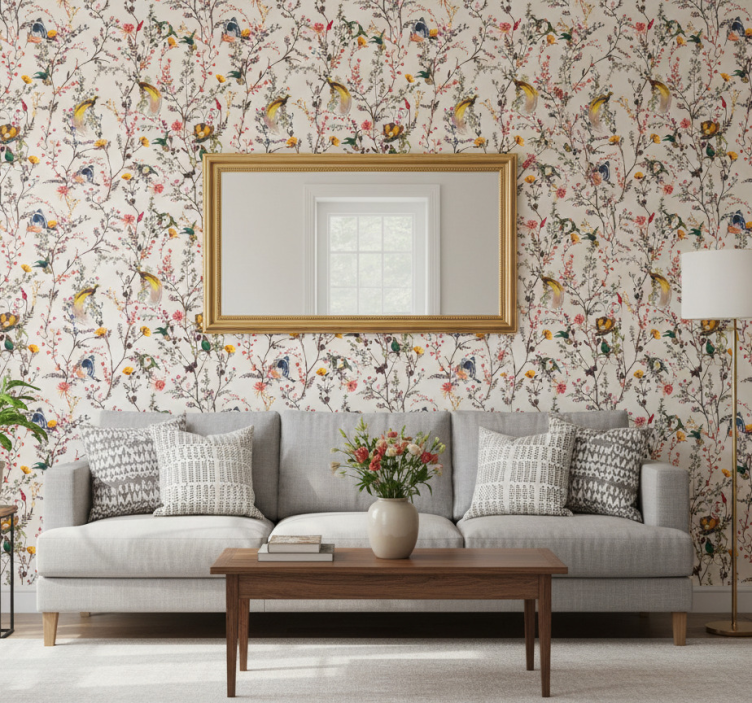 Bomen behang vogels en bloesems - TenStickers