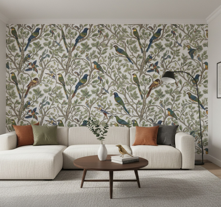 Bomen behang vogels in het bos (b06wd69gpb) - TenStickers