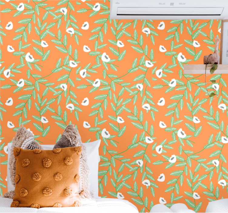 Botanische bladcompositie behang bloemen - TenStickers