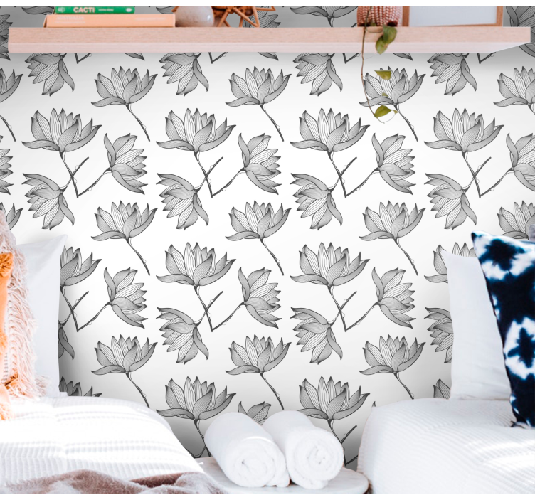 Botanische schetsen behang bloemen - TenStickers