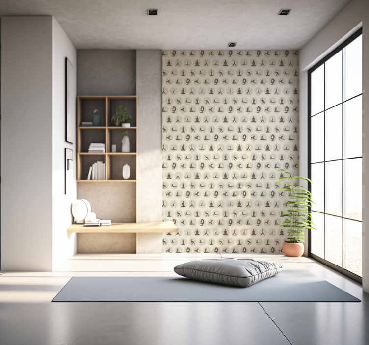 Bruine yoga-iconen behang beige - TenStickers