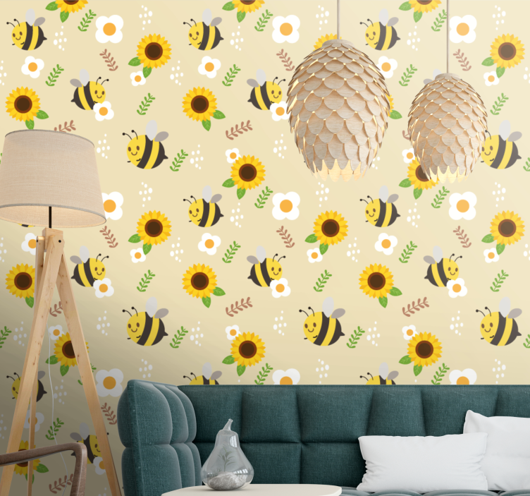 Bruisende zonnebloemen dieren behang - TenStickers