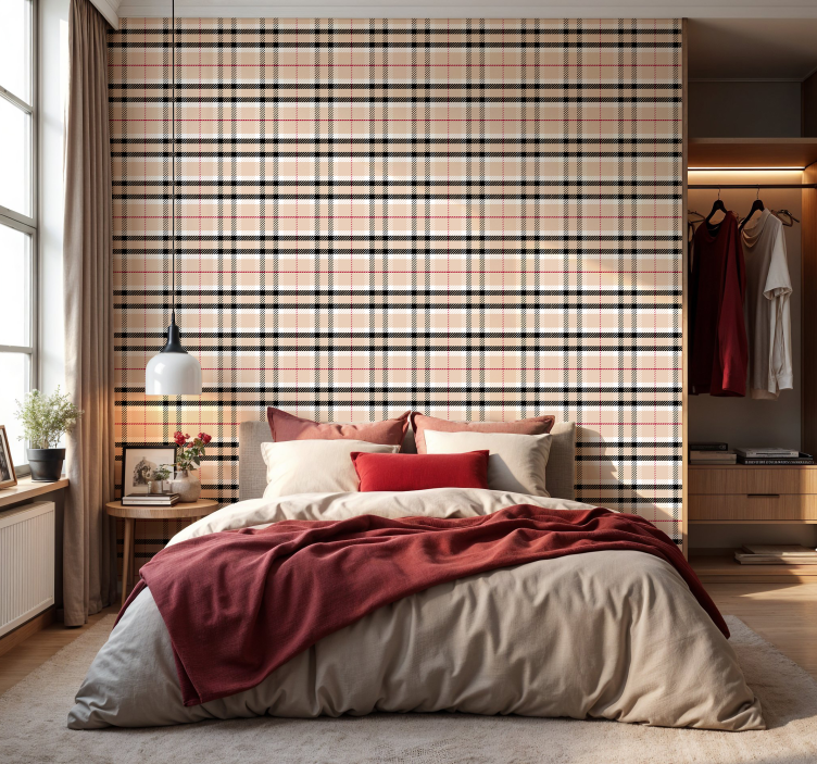 burberry tartan behang hoofd slaapkamer - TenStickers