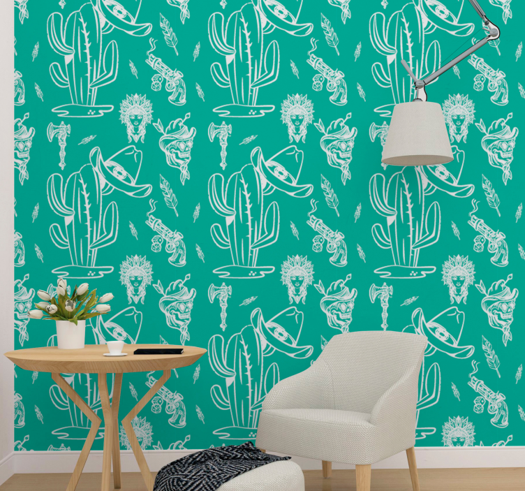 Cactus cowboy patroon behang modern - TenStickers